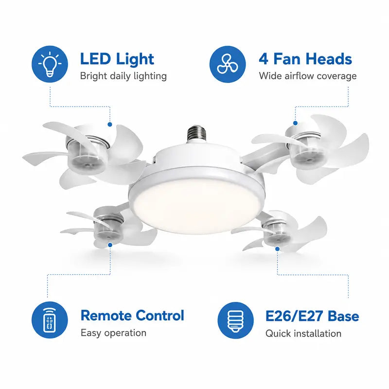 5-in-1 Retractable Ceiling Fan Light – 4-Head Screw-In LED Breeze