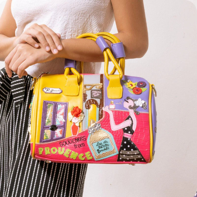 Parisian Cartoon Boston Bag – Premium Leather Lined Tote