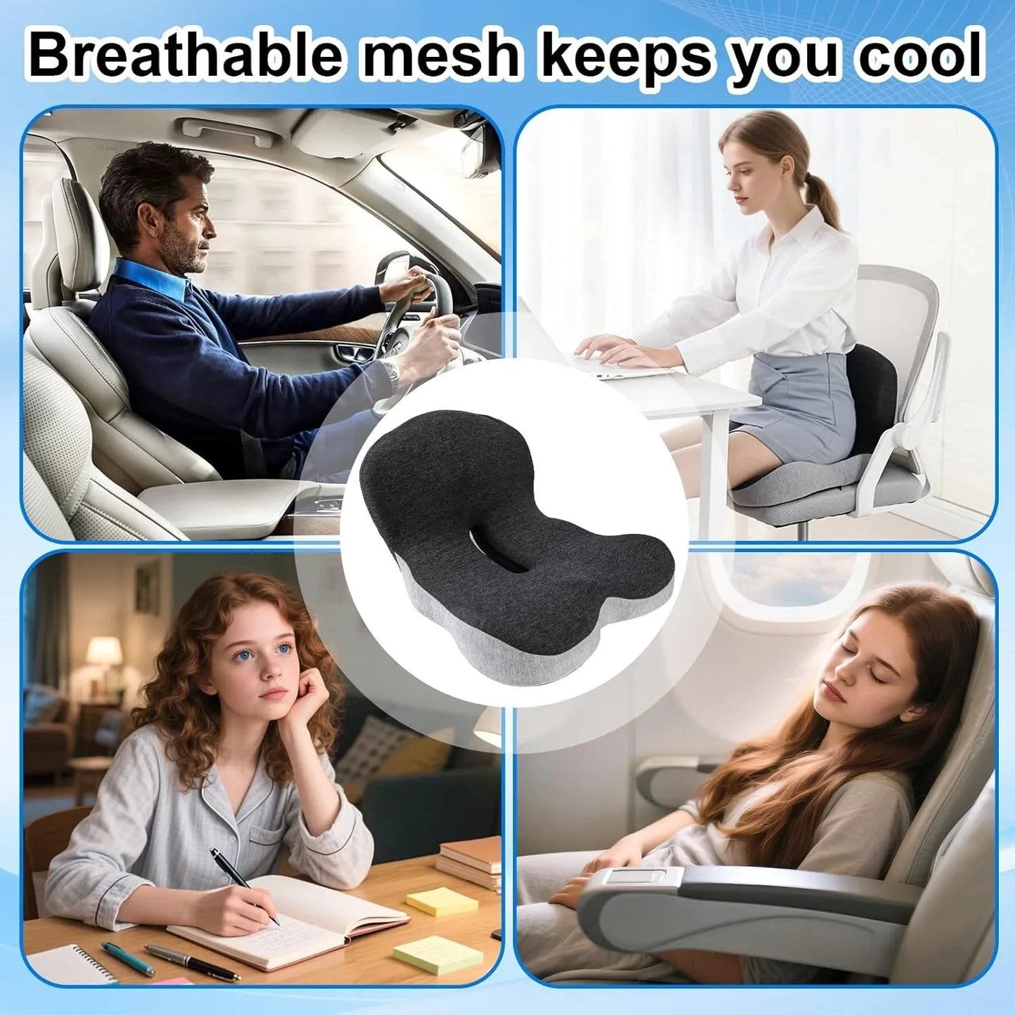 GLWRIA Ergonomic Seat Cushion – Sciatica Relief Pillow