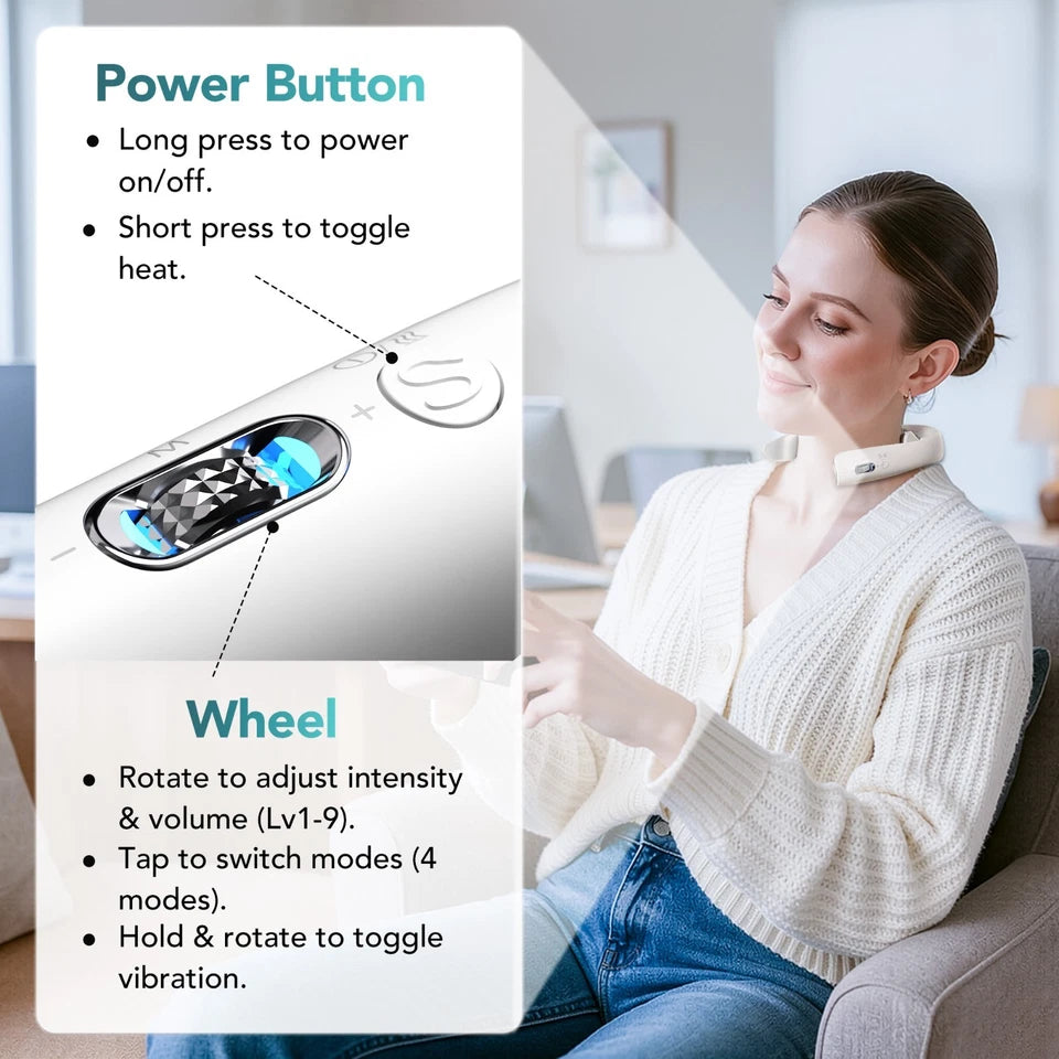 GLWRIA Ultra-Light EMS Neck Massager: 4D Heat + Vibration Relief